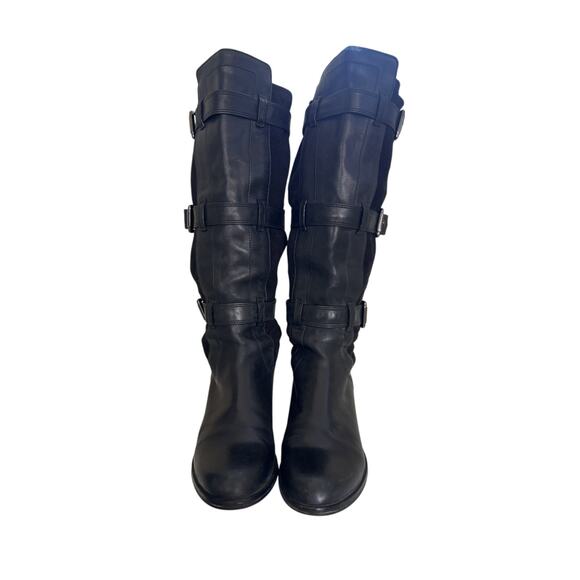 Cole Hahn Air Avalon Black Leather Triple-Buckle Knee Boots Size 8.5 Riding - Picture 3 of 7